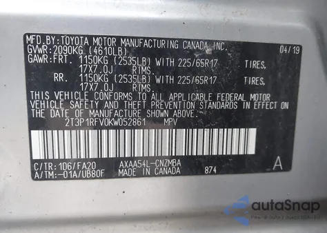 2019 Toyota Rav4 Xle z USA, uszkodzony, nr VIN 2T3P1RFV0KW052861